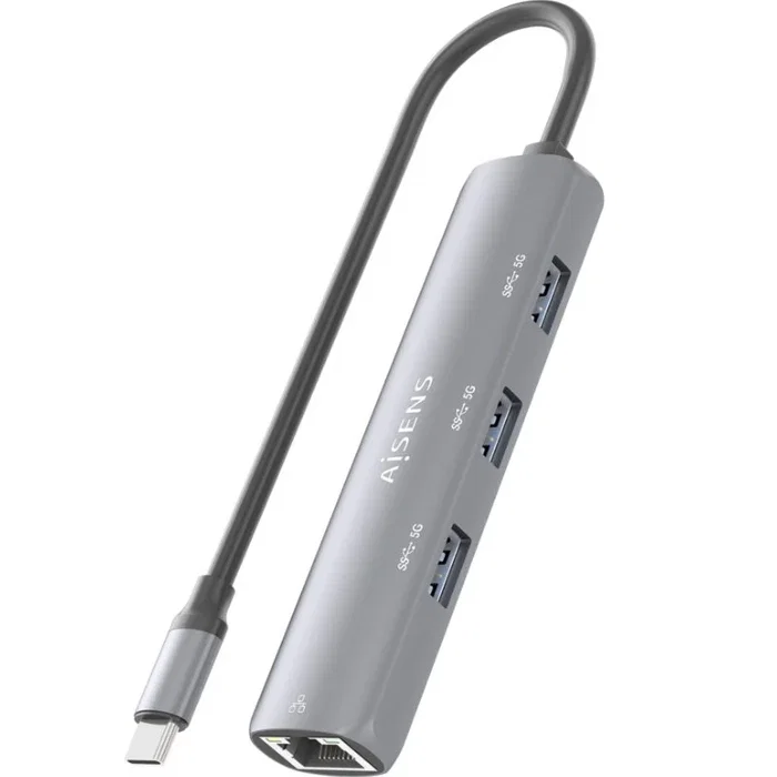 Aisens Dock USB-C a Ethernet Gigabit + Hub 3xUSB-A, Gris Aisens Dock USB-C a Ethernet Gigabit + Hub 3xUSB-A, Gris